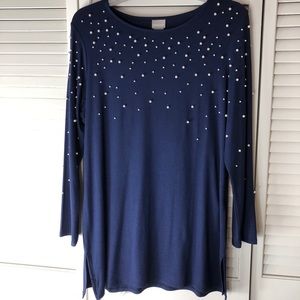 Chico’s Embellished Pearl Tunic Navy Blue